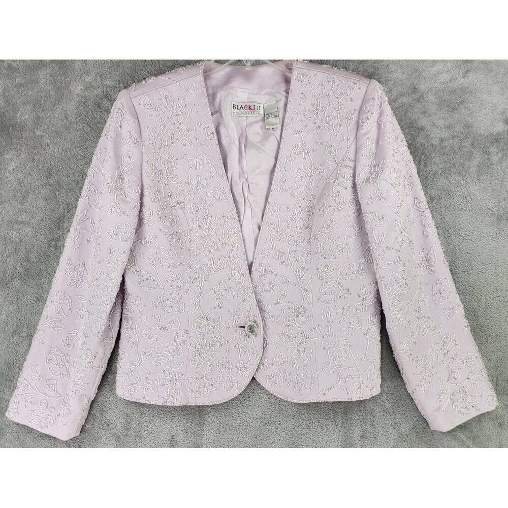 Black Tie Oleg Cassini Jacket Womens XL Light Purple White Beaded Vintage Blazer